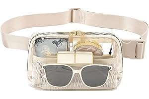 FEIBOON Stadium Approved Belt Bag Fanny Pack - Clear Crossbody Waist Bag for Women Men, Adjustable Strap, Beige