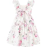 Flofallzique Floral Girls' Dress Summer Spring Ruffle Sleeve Tie Back Casual Kid Sundress