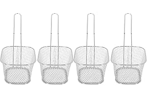 ZASCHMOY 4Pcs Stainless Steel Frying Net Basket - French Fries Strainer & Cooking Tool Set - Heat Resistant Handles - Durable