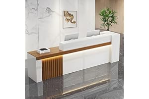 Nuipesn Reception Desk with Shelf & Lockable Drawers - Front Desk Reception Counter (Wood Grain + White/Left, 59" L*24" W*39" H)