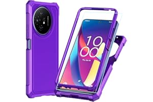 SOHAPEA for TCL 50 XL/60 XE 5G Case with Glass Screen Protector,TCL 50XL Phone Case Dual Layer Design Shock-Absorbent Full Body Protective Slim Soft Silicone Shockproof Bumper Phone Case for TCL 60XE Purple