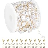 UMAOKANG 4 Meters Flat Pearl Chains Bulk for Jewelry Making Gold Plated Stainless Steel Link Chain on Spool with Jewelry Findings