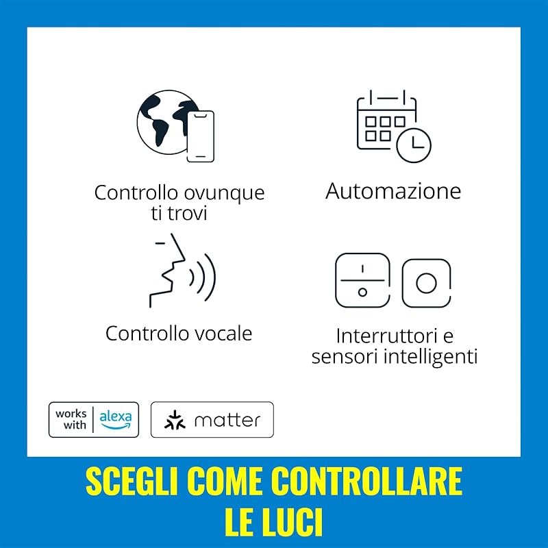 Faretto LED smart vetro GU10, a colori e bianco Regolabile, equivalente 50 W, 2.200-6.500 K, 345 lumen, intensità regolabile, compatibile Alexa, Google Assistant e Apple Home, conf. da 2