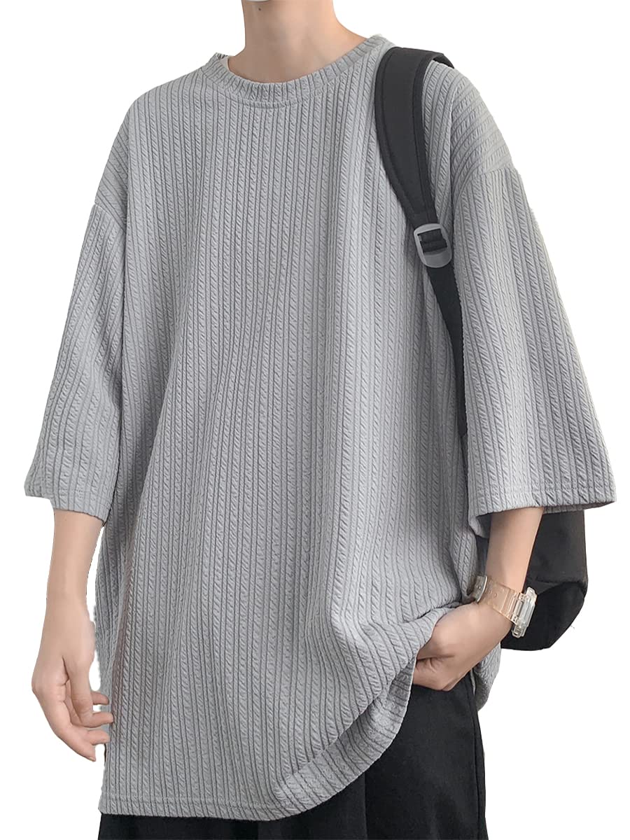 foveitaa 七分袖 メンズ tシャツ 夏服 ビッグ シルエット 大きい サイズ クルーネック トップス かっこいい シンプル オシャレ おしゃれ ゆったり カジュアル 人気 ストリート 柔らかい肌触り 快適