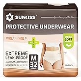 SUNKISS Women Incontinence Underwear, Daytime Disposable Postpartum Adult Panties, Protective Pull Ups with Maximum Absorbency, Medium, Beige, 32 Count