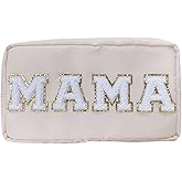 ACAMAL Chenille Letter Bag Mama Gift Makeup Bag Nylon Cosmetic Bag with Varsity Patch Makeup Pouch Bag Gift Toiletry Bag For Travel