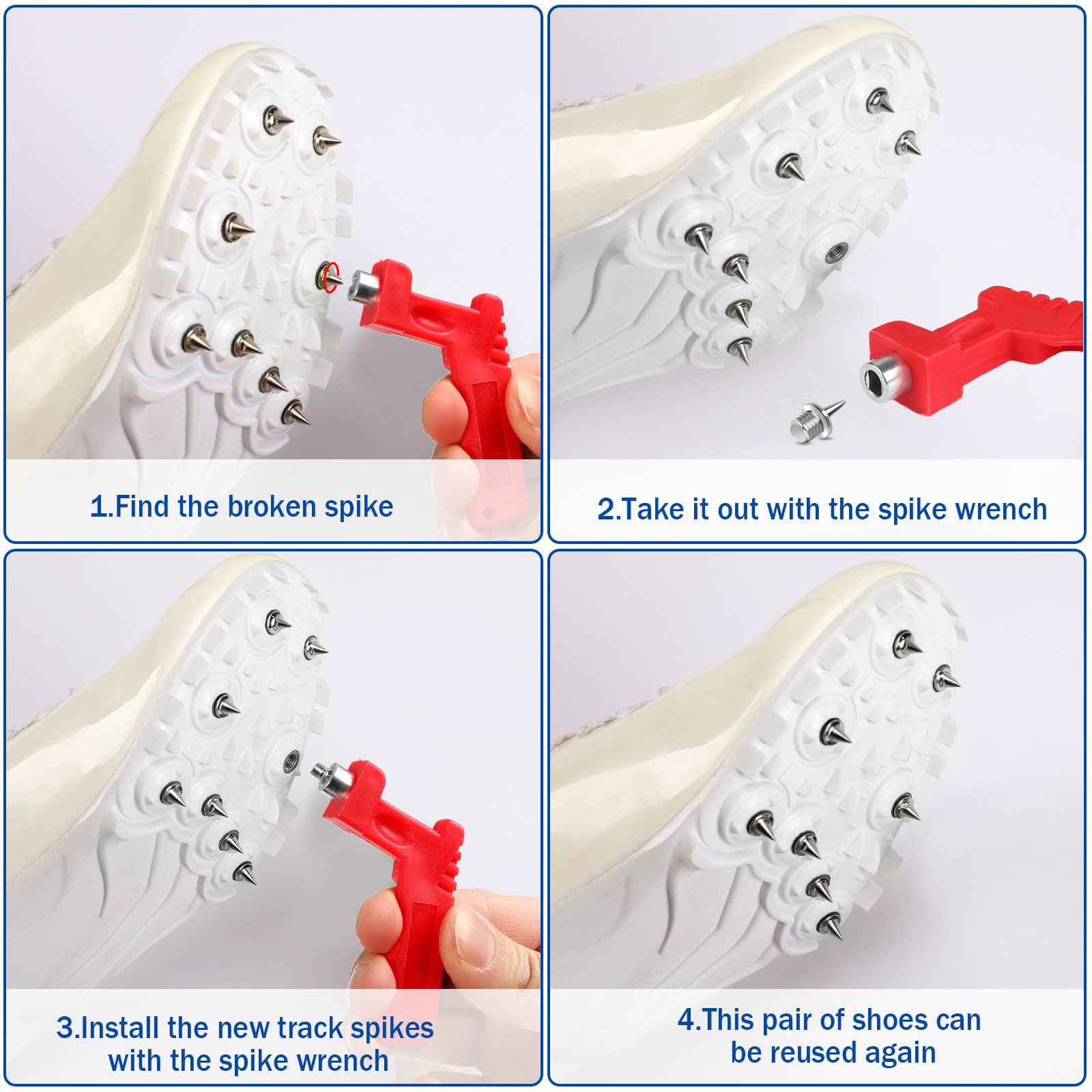 JULMELON 1/4 Inch Carbon Steel Track Spikes, 60PCS Lighter Weight Carbon Spikes with Spike Wrench for Track Shoes Field Sprinting Cross Country Short Running Replacement Spikes