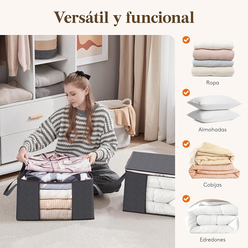 Lifewit 6 peças caixas de armazenamento de roupas, bolsa de armazenamento de roupas, organizador de armário dobrável, caixas de mudança, bolsas com alça reforçada para guardar roupas, cobertores, edredons, cinza