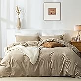 TIPTOE BEAR Queen Duvet Cover Set- 100% Washed Cotton 3 Pcs Soft Comfy Breathable Chic Linen Feel Bedding, 1 Duvet Cover and 2 Pillow Shams
