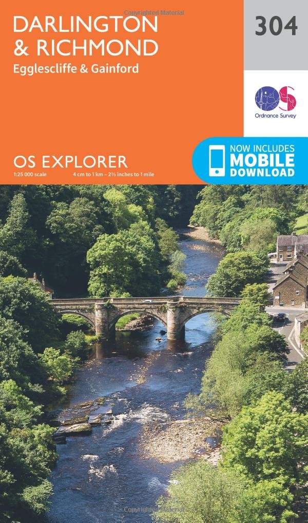 Darlington & Richmond Map | Egglescliffe & Gainford | Ordnance Survey | OS Explorer Map 304 | England | Walks | Hiking | Maps | Adventure