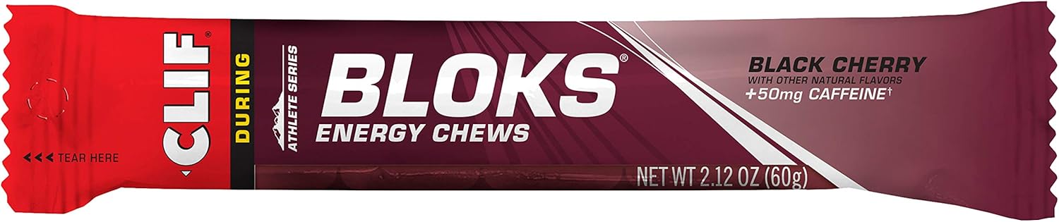 Clif BLOKS - Energy Chews - Black Cherry Flavor - 50mg Caffeine (2.1 Ounce Packet, 18 Count): Health & Personal Care