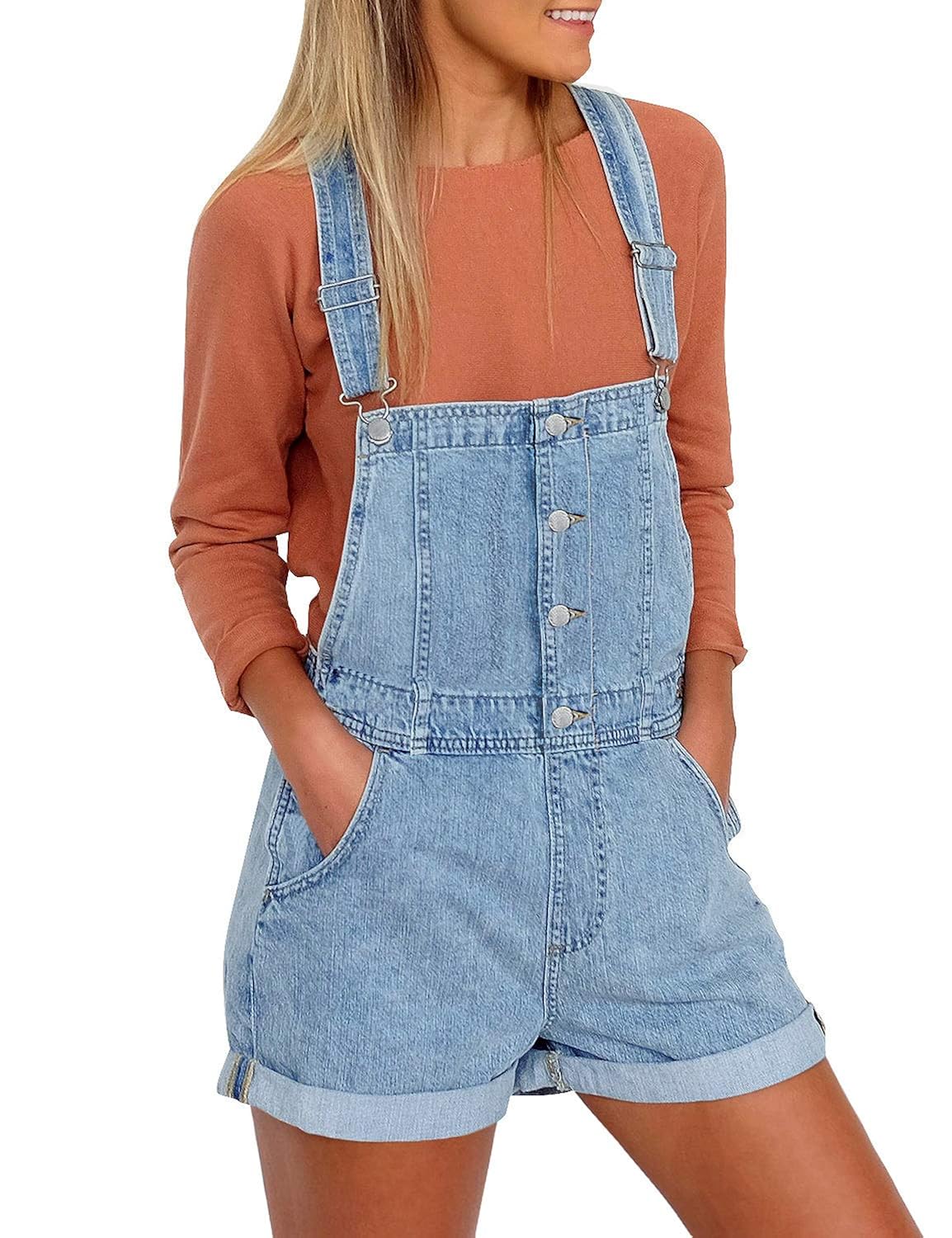 Buy Vetinee Women's Light Blue Overalls L at Amazon.in