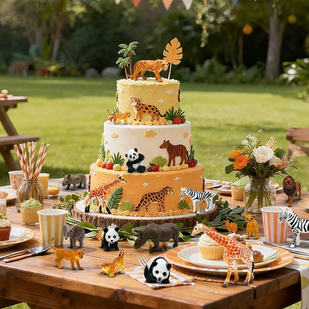 Kimicare 20PCS Safari Animals Figures Toys, Realistic Plastic Animals Figurines, African Zoo Wild Jungle Animals Playset with Elephant Giraffe Lion Tiger, Birthday Gifts Christmas Stocking Stuffers