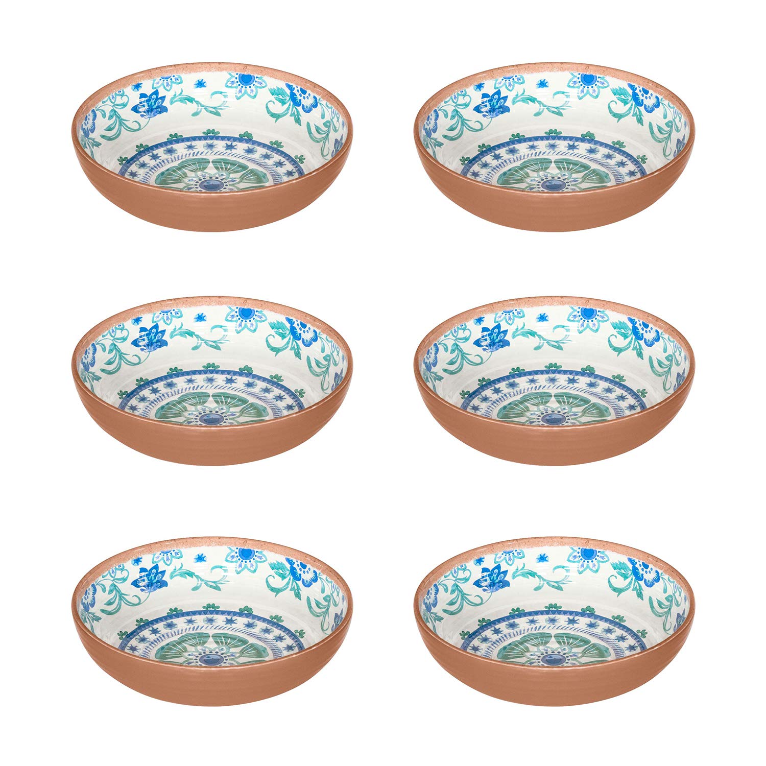 Abode Homewares Rio Turquoise 8” Dinner Bowl Durable Melamine Indoor/Outdoor, Shatter-Resistant, and Dishwasher Safe Dinnerware for Salad, Soup or Snacks – Multicolor – Set of 6