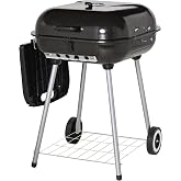 Outsunny Portable Charcoal Grill with Foldable Side Shelf, BBQ Smoker Black | Bottom Shelf, Wheels, Adjustable Vents on Lid, for Picnic Camping Backyard Cooking