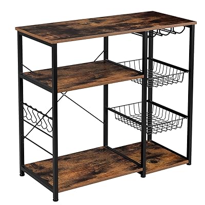 Homfa 3-Tier Kitchen Baker’s Rack with Slide-Out Cart, Wine Holder