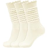 AugRing Women’s Ruffle Slouchy Socks 3 Pack Retro Cute Frilly Scrunch Knee High Cozy Cotton Long Boot Chunky Socks Size 6-11