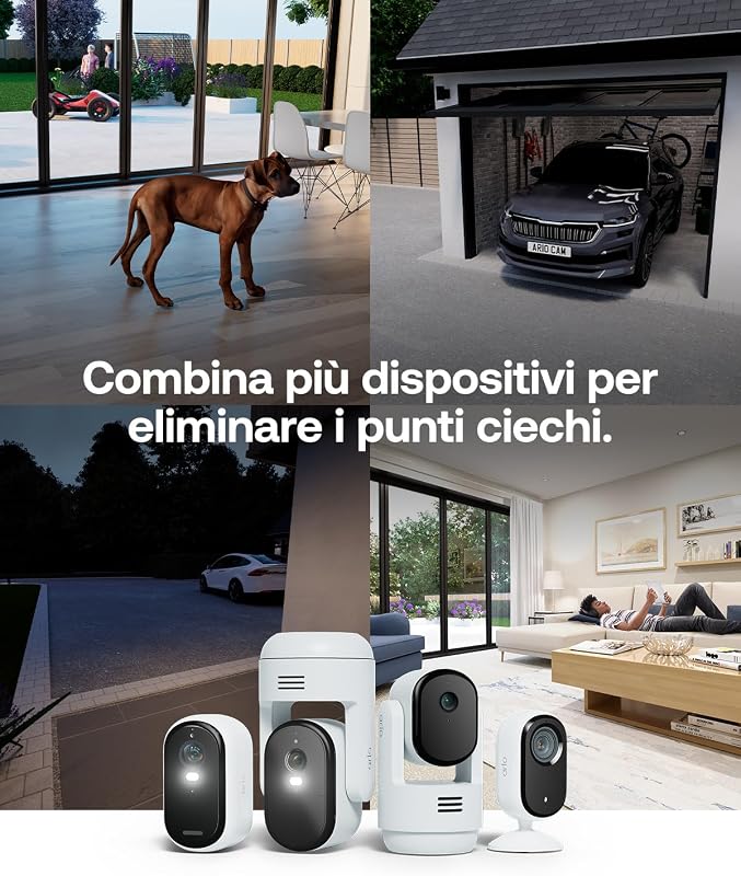 Essential 3 XL Telecamera WiFi Esterno Senza Fili, 2K, Telecamera WiFi Interno, Batteria Da 24 Mesi*, Sirena Allarme Casa, Sensore Di Movimento, Prova Inclusa Secure, 2 Telecamere, Bianche