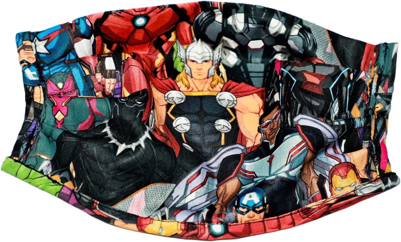 3 Layer Cotton Superhero Comics Cosplay Washable Reusable Fabric Face Mask with Filter Pocket Adult