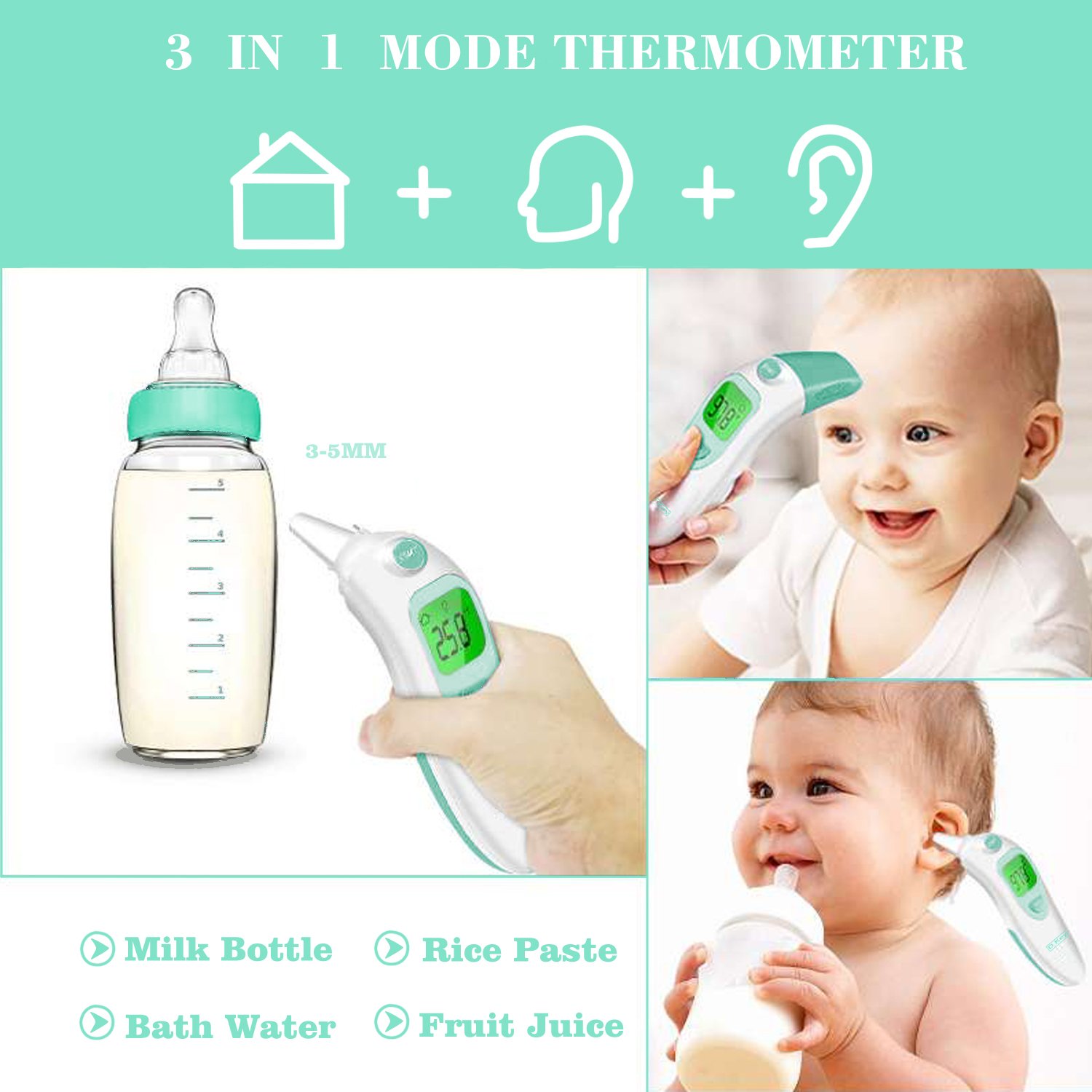 Baby Thermometer - Infrared Digital Thermometer/Most Accurate Thermometer for Kids & Women & Object, Forehead and Ear Thermometer with Instant Read and Fever Indicator, BBT Thermometer for Women