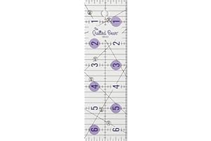The Quilted Bear Quilting Rulers - Transparent Acrylic Non Slip Quilting, Patchwork & Sewing Ruler with Clear Black Lines & 30, 45 & 60 Degree Angles for Perfect Accuracy & Precision (2" x 6.5")