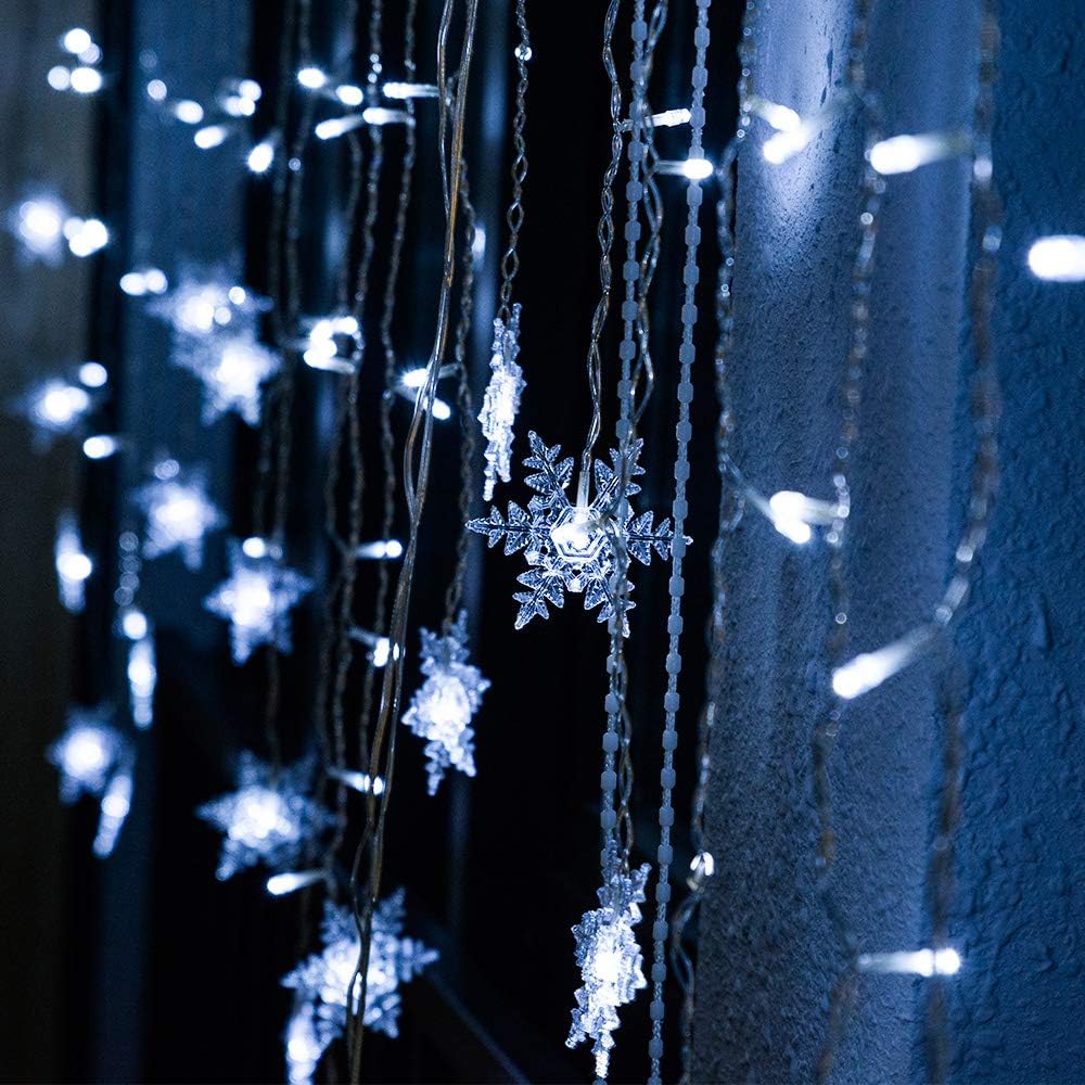 BLOOMWIN Christmas Window Lights 2m x 1m 104 LEDs Snowflakes Curtain Fairy Light Xmas Decoration for Indoor Party Bedroom - Image 5