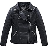 LOKTARC Boys Girls Spring Motorcycle Faux Leather Jackets with Oblique Zipper
