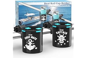 Botepon Marine Boat Rail Cup Holder - Tool-Free Clamp for Bimini Top Rail, Grab Bar & Boat Ladder | Boat Gifts for Men/Women, Boaters Who Have Everything | Pontoon Boat Accessories, PWC & Jet Ski