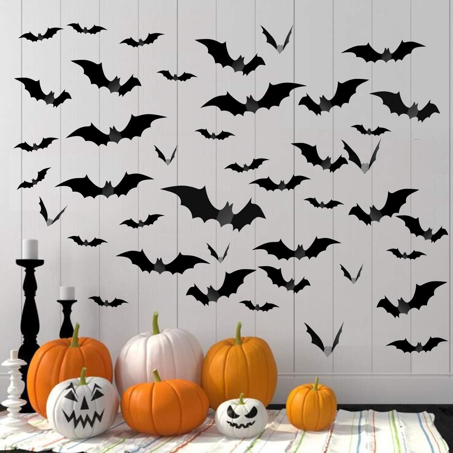 Beeager 5 Pack Halloween Spider Decorations Sets -Halloween Fireplace Mantel Scarf & Round Table Cover & Lace Table Runner & Cobweb Lampshade & 60 pcs Scary 3D Bat for Halloween Party Decors: Furniture & Decor