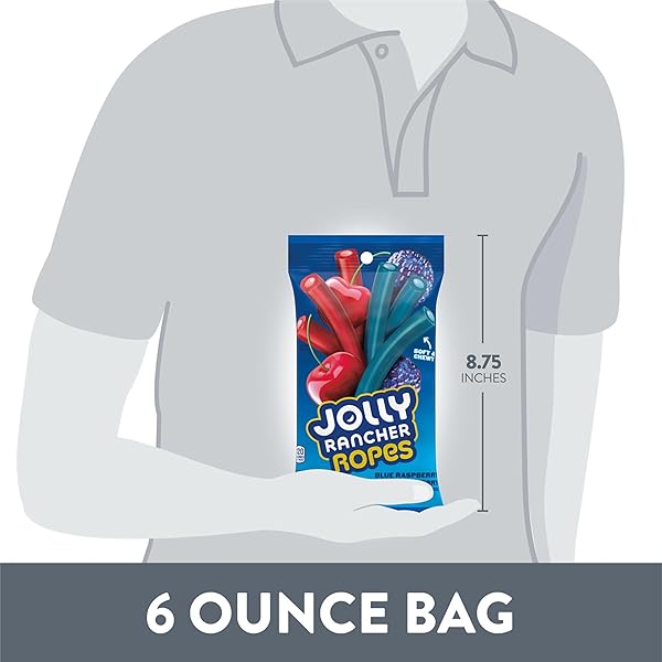 JOLLY RANCHER ROPES BLUE RASPBERRY AND CHERRY FLAVORED CANDY BAG, 6 OZ