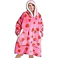 Kipswiza Strawberry Wearable Blanket Hoodie - Soft Cozy Sherpa Fleece Oversized Hooded Blankets Sweatshirt Gifts for Women Mom Girlfriend
