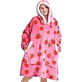 Kipswiza Strawberry Wearable Blanket Hoodie - Soft Cozy Sherpa Fleece Oversized Hooded Blankets Sweatshirt Birthday Gifts for Women Girls Sisters Mom Daughter
