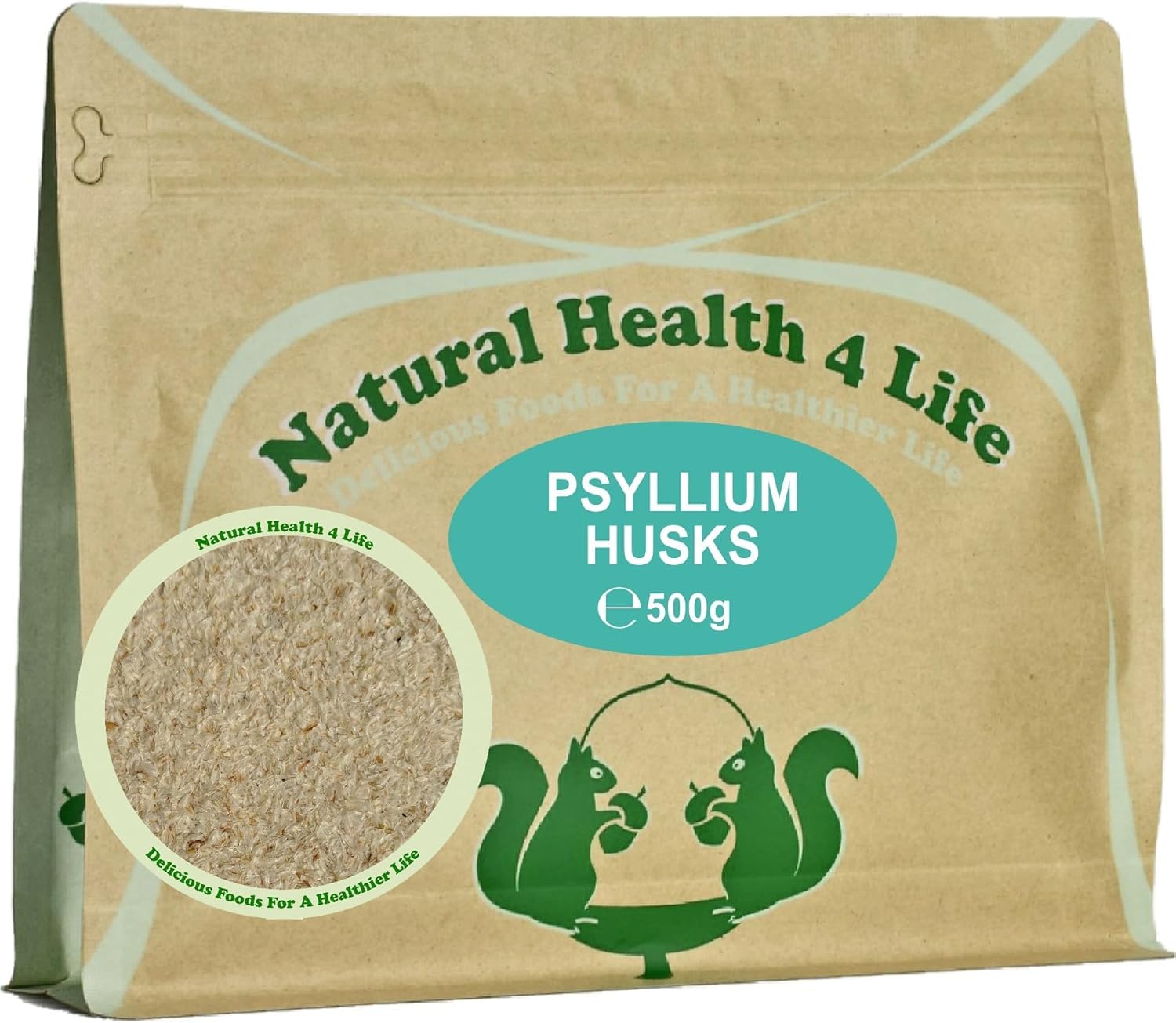 Natural Health 4 Life Vegetable Fibre Psyllium Husks 500 g (1 Pouch with scoop)