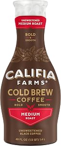 Califia Farms - Pure Black Medium Roast Cold Brew Coffee, 48 Oz, 100% Arabica, Plant Based, Vegan, Gluten Free, Non GMO, Suga