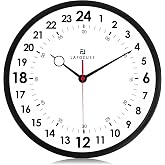 Lafocuse 12 Inch Silent Black 24 Hour Wall Clocks Battery Operated, Analog Military Time Wall Clock for Living Room Decor, Reloj de Pared Modern Decorative Kitchen Wall Clock for Bedroom Home Office