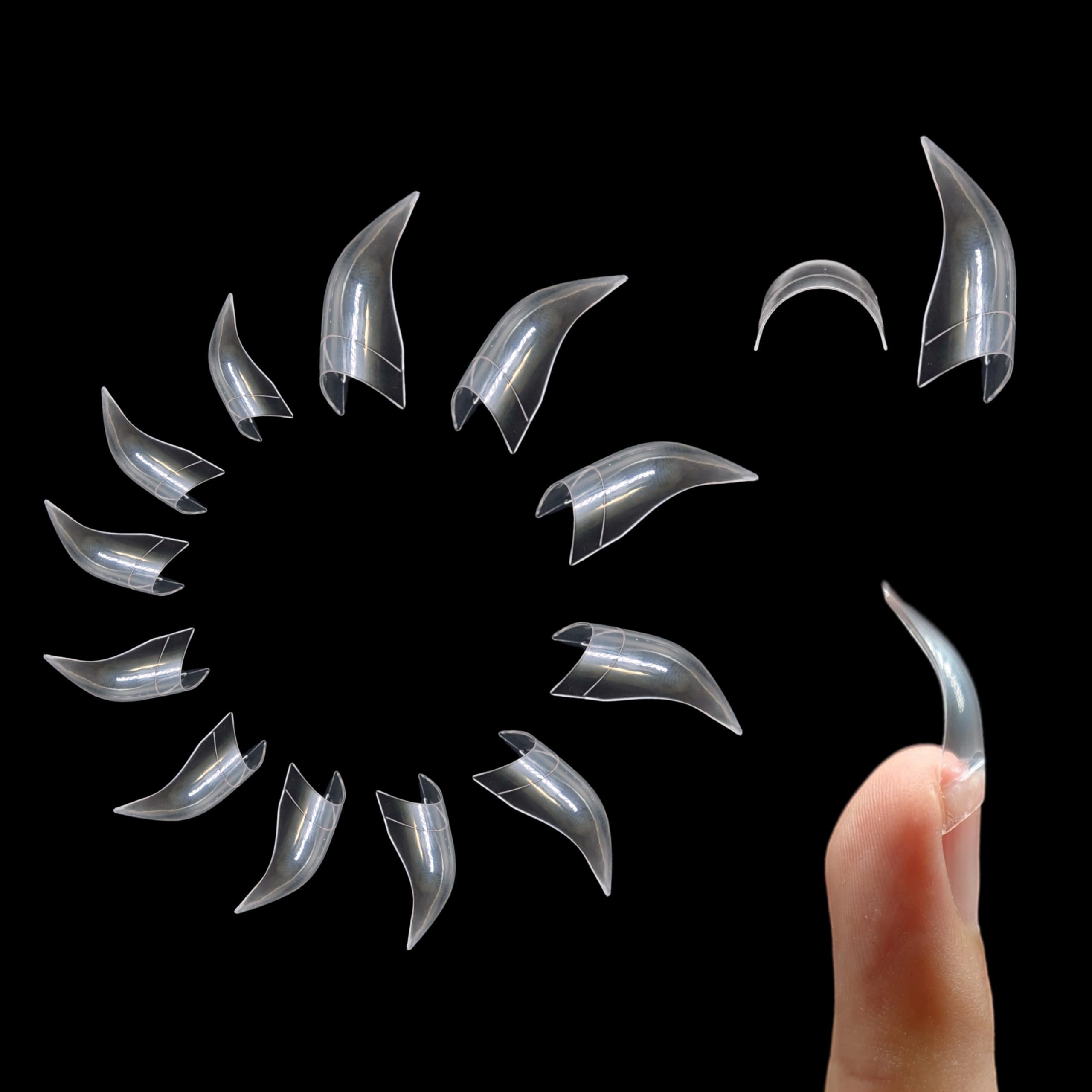 NOVO OVO Nail Tips Curved Stiletto, Clear Gel x Extension kit Half Covel to Make Press on 3D Eagle Claw nails, Thick Extra Hawk Deep Curve Almond French Tips Soft False Fake Acrylic Nail 504pc 12 Size — image 1