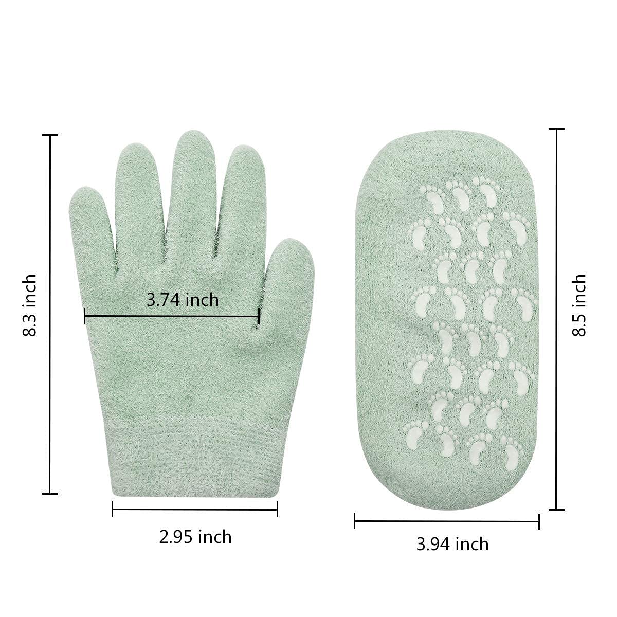 Moisturizing Socks and Gloves Overnight, Gel Gloves and Socks for Dry Cracked Feet Women & Hands Spa Treatment, Gel Lining Infused with Essential Oils and Vitamins(Green) : Beauty