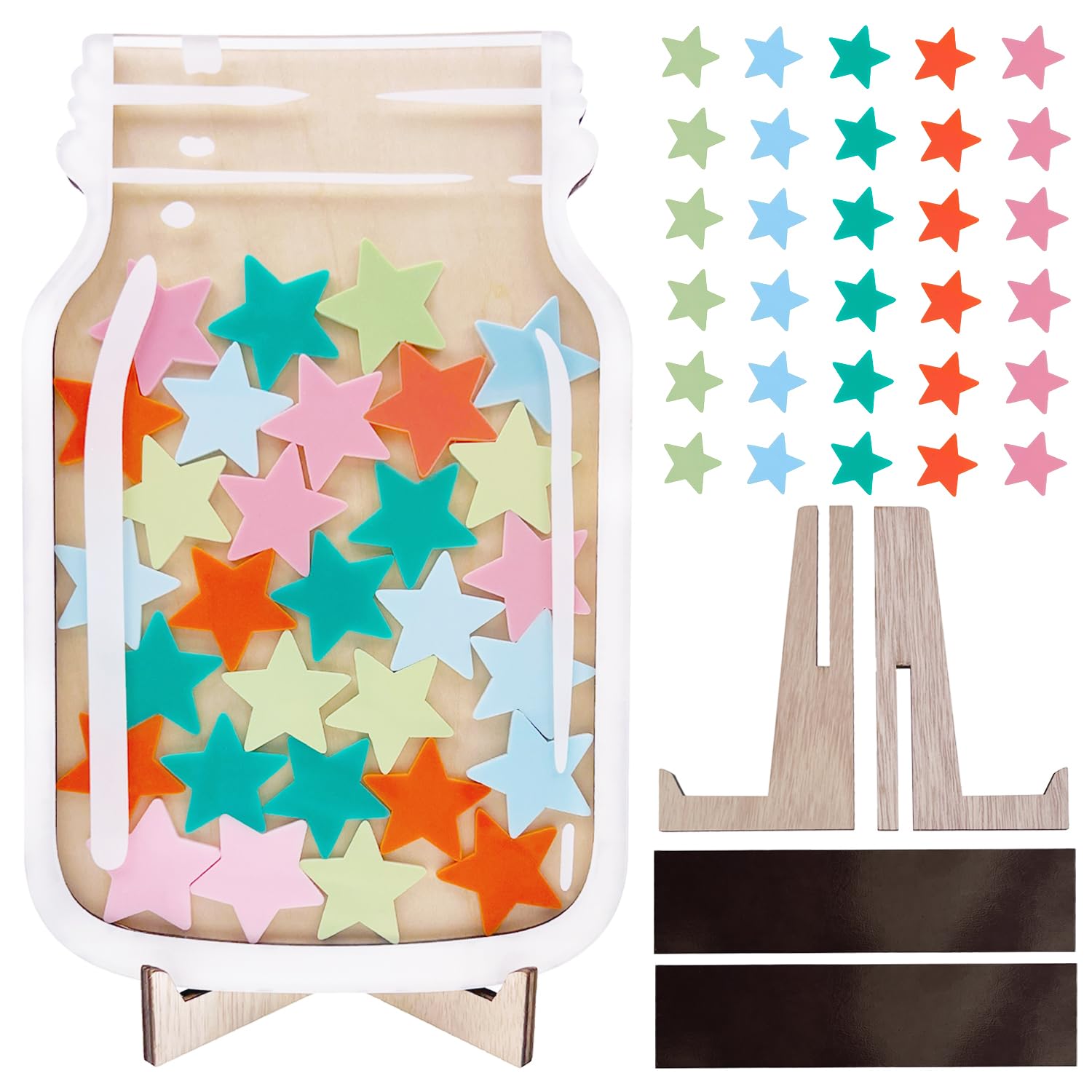ONECK Magnetic Reward Jar with 30 Stars for Children's Behavior, Wooden Reward Chart for Toddlers' Toilet Potty Training, Sticker Tokens for Daily Routine, Chores, Bedtime & Class