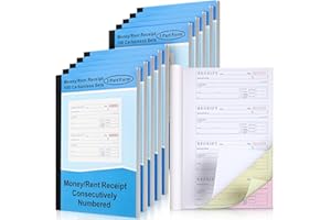 Crtiin 10 Sets Money and Rent Receipt Book 3 Part Carbonless, 7-5/8" x 10-7/8" Bound Cover, Receipt Log Book 100 Sets Per Boo