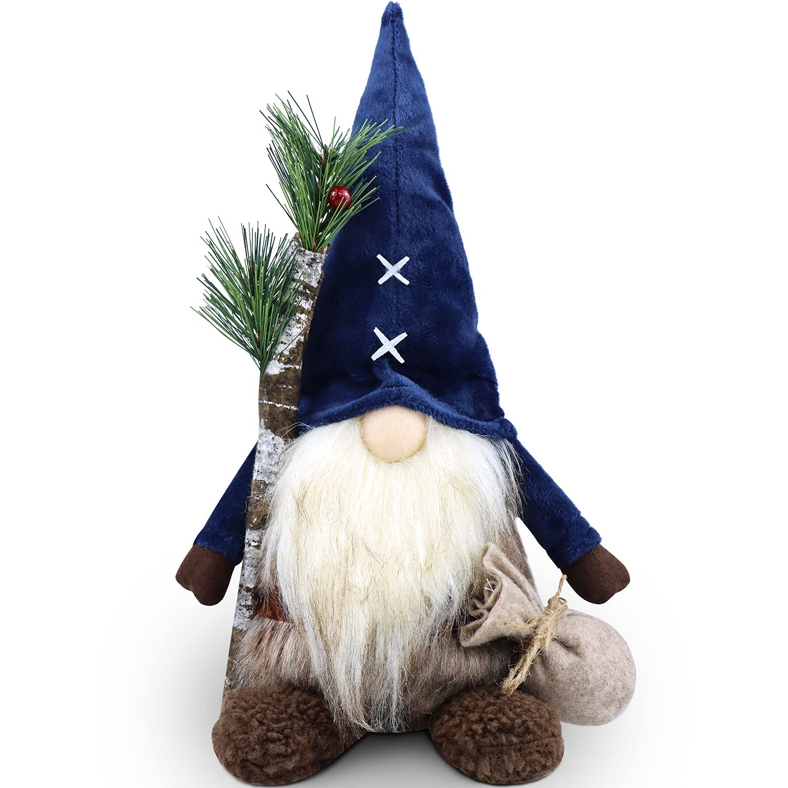 Gehydy Christmas Gonk Decorations Gnomes Plush Santa with Branch and Bag Handmade Scandinavian Tomte Xmas Decor for Home Kitchen Farmhouse - Blue