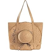 SKYK Straw Beach Tote Bag for Women-Summer Beach Handbag with Hat Holder and Sun Hat-Large Travel Tote Bags with Zipper
