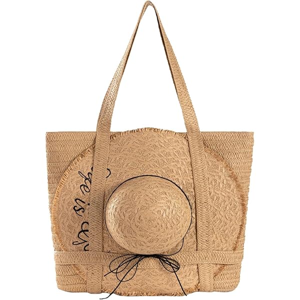 Amazon.com: Jiuguva Straw Beach Bags and Beach Hat Set for  display picture 2