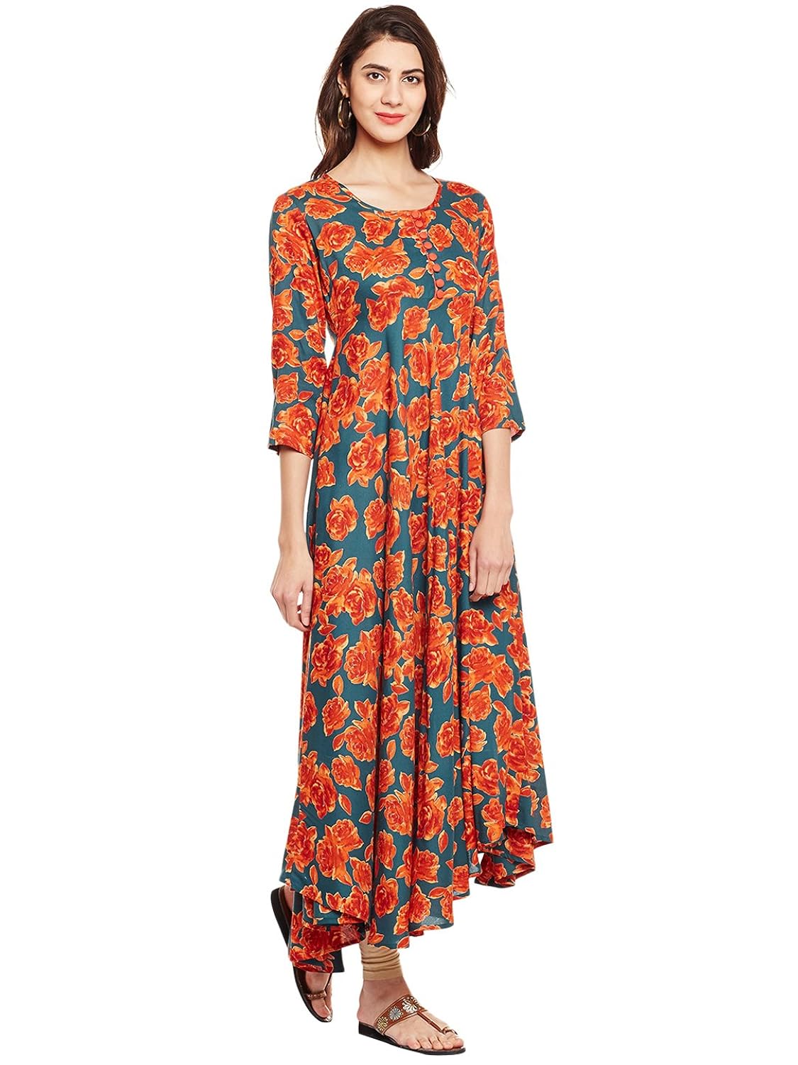 tissu women's rayon printed flared kurta (multicolour)