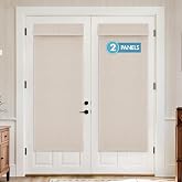 MIULEE 100% Blackout Linen French Door Curtains Natural W26xL68 2 Panels | No Drill, Privacy Half Front Back Door Blinds, Classroom, Kitchen Glass Window Covering Thermal Insulated, Set of 2