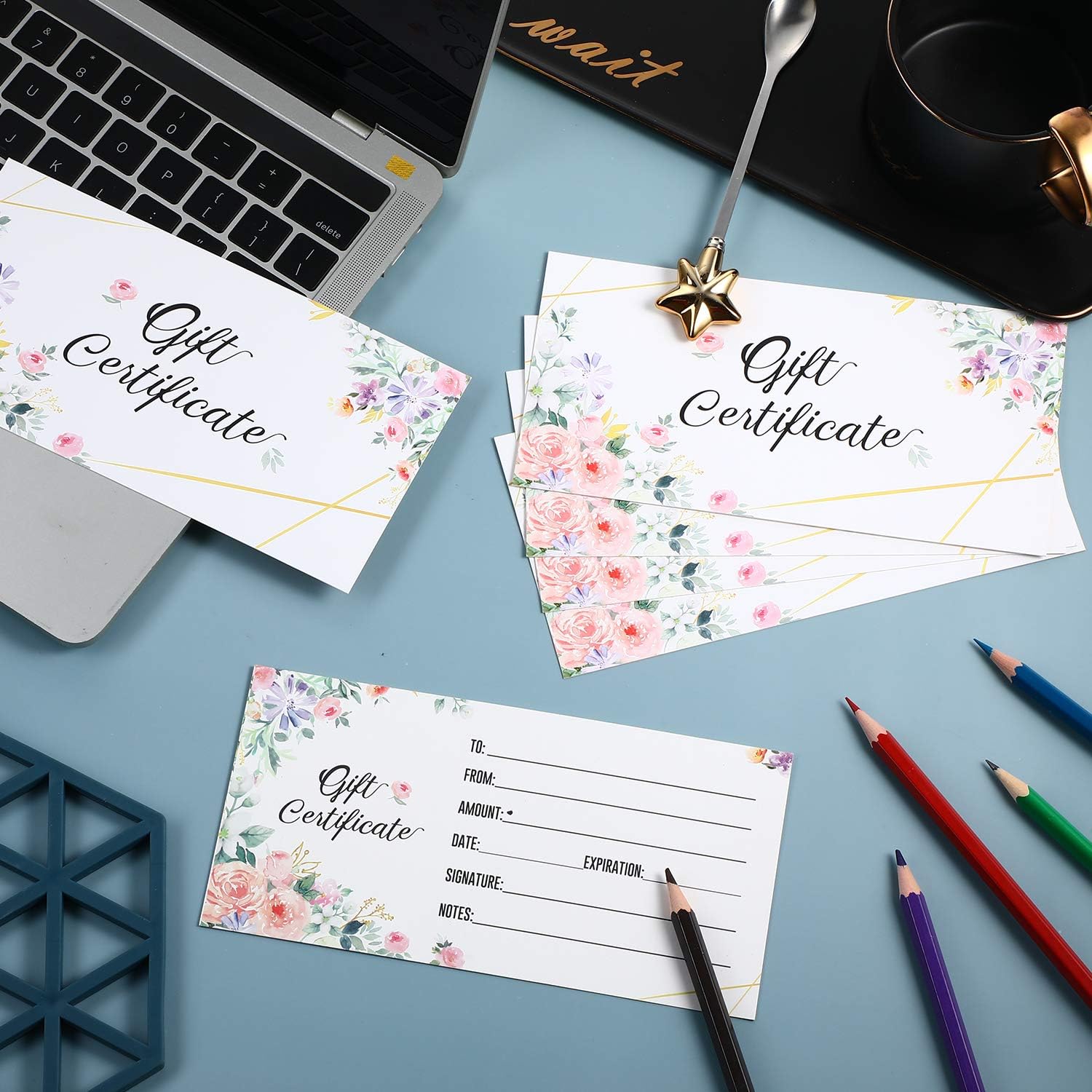 Outus 50 Pcs Blank Gift Certificate for Business Floral Certificate Card 3.5 x 7 Inch Double Sided Custom Voucher Card for Client Business Beauty Spa Salon Restaurant Wedding Bridal Birthday - Image 4