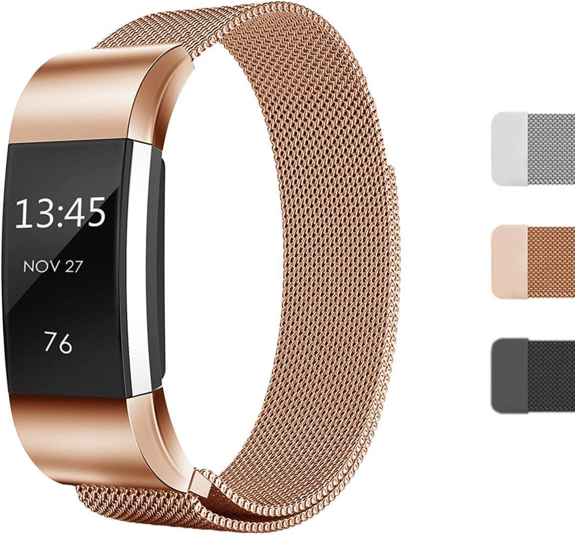 Fundro Replacement Strap Compatible with Fitbit Charge 2, Stainless Steel Bracelet Straps Metal Wristbands Replacement Accessory with Strong Lock for Charge 2 Men & Women