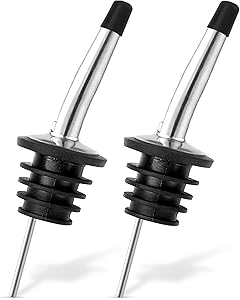 Trovety Liquor Bottle Dispenser Spouts – Classic Speed Pours for Alcohol, Olive Oil and Shave Ice Syrup – Rustproof Stainless Steel with Tapered Pouring Funnels and Dust Caps (2)