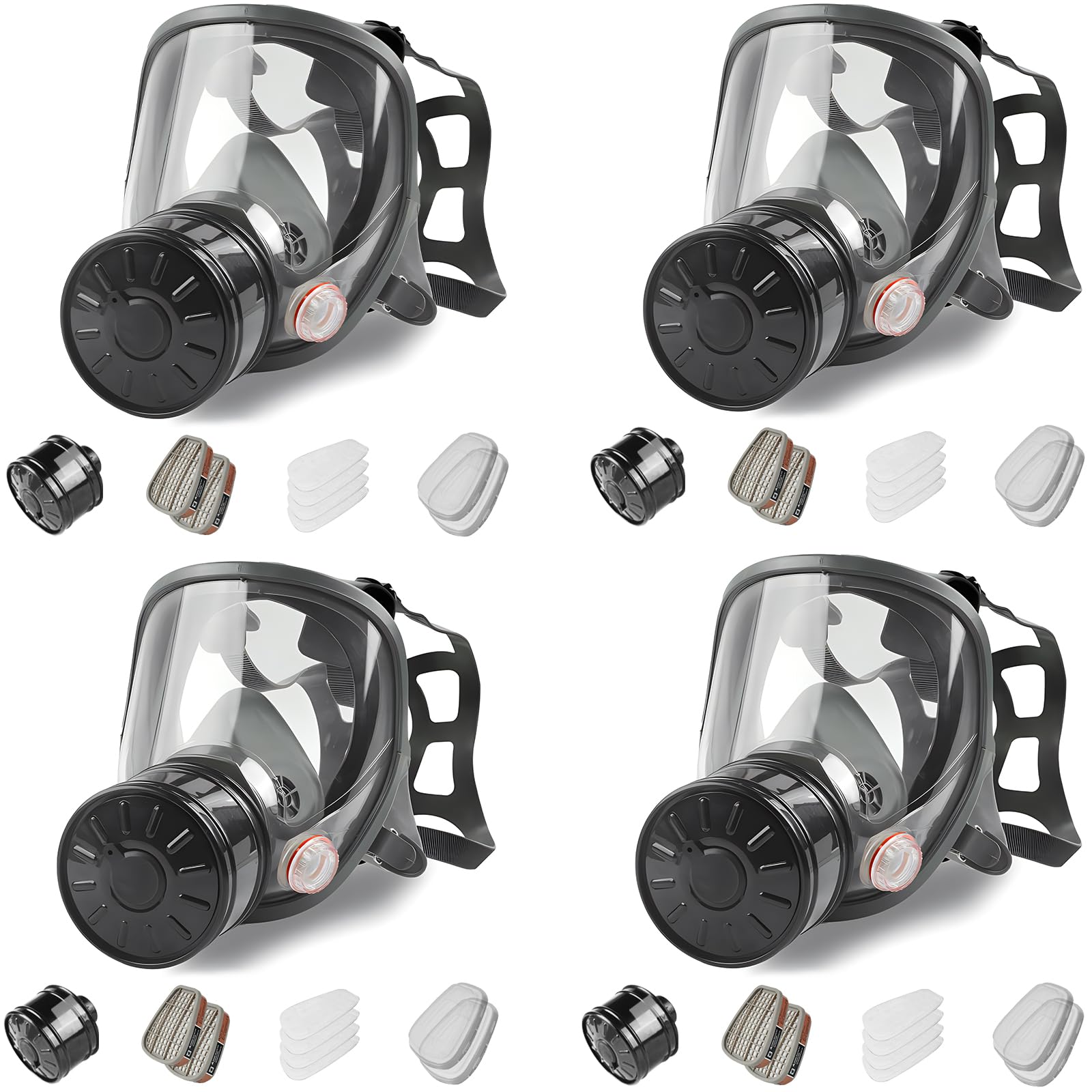 AMZYXUAN Gas Masks Survival Nuclear and Chemical - 4Pack Full Face Gas Mask with 40mm Activated Carbon Filter & 6001 Filter - Reusable Respirator Mask for Chemicals Gases Vapors Paint Dust Image