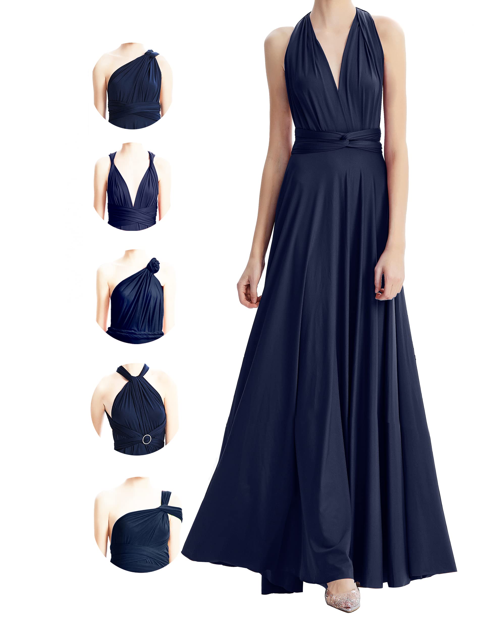 INFIWING Infinity Dresses for Women with Bandeau, Plus Size Wrap Dress Long Maxi Bridesmaids Convertible Dresses, Wedding Guest Multiway Dress Navy Blue Image