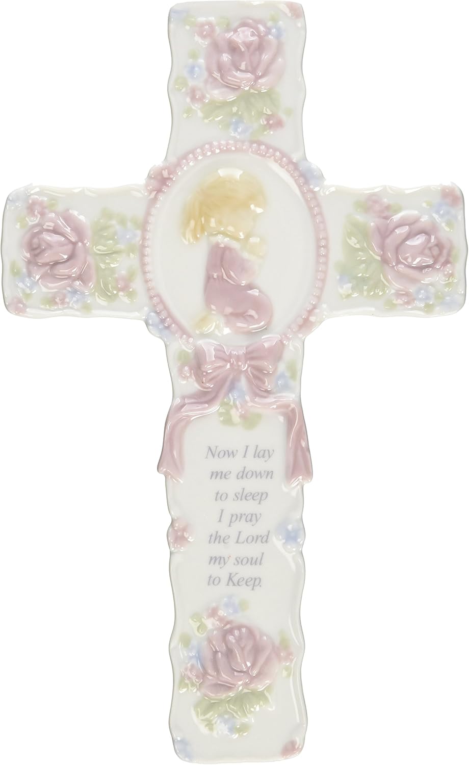 Cosmos R8015B Fine Porcelain Inspirational Cross with Praying Girl Figurine, 8-3/4-Inch
